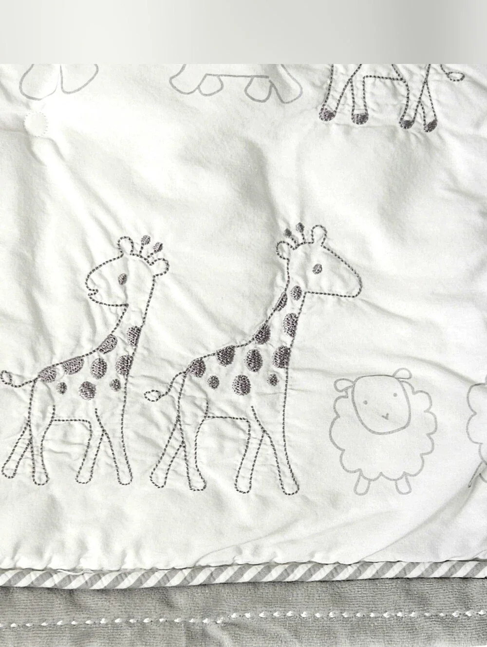 Cloud Island Baby Quilt Two By Two Animal Parade Grey & White Embroidered